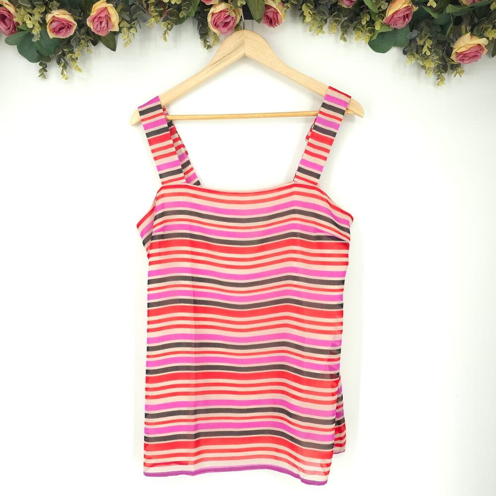 Cabi 3448 London Banded Sleeveless Mod Stripe Poly Tank Top Size Small